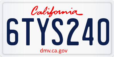 CA license plate 6TYS240