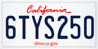 CA license plate 6TYS250