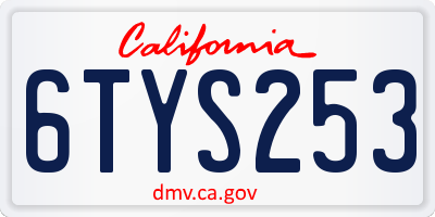 CA license plate 6TYS253