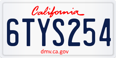 CA license plate 6TYS254