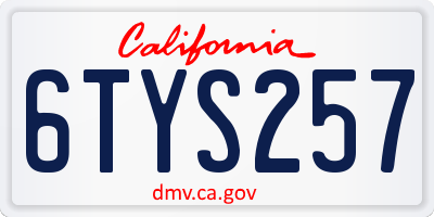 CA license plate 6TYS257