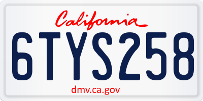 CA license plate 6TYS258