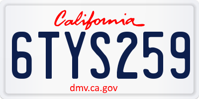 CA license plate 6TYS259