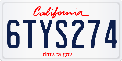 CA license plate 6TYS274