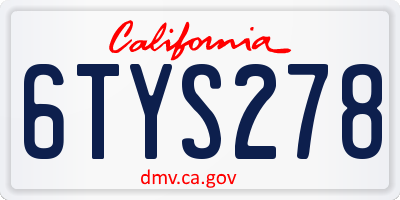 CA license plate 6TYS278