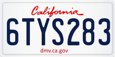 CA license plate 6TYS283