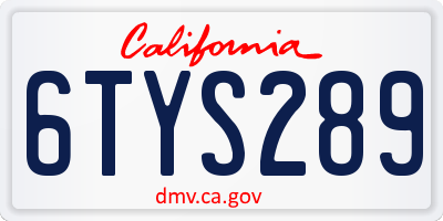 CA license plate 6TYS289