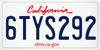 CA license plate 6TYS292
