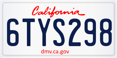 CA license plate 6TYS298