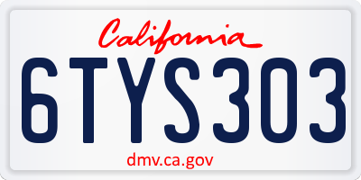CA license plate 6TYS303