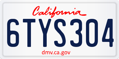 CA license plate 6TYS304
