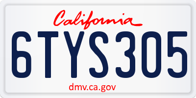 CA license plate 6TYS305