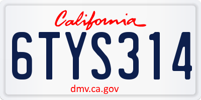 CA license plate 6TYS314