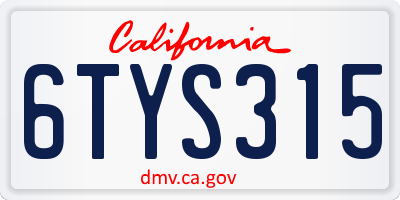 CA license plate 6TYS315
