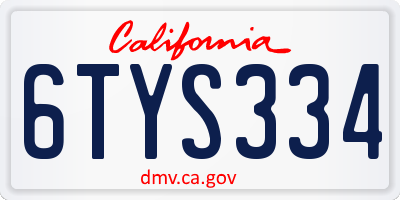 CA license plate 6TYS334