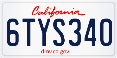 CA license plate 6TYS340