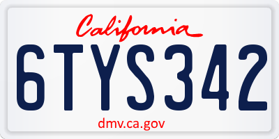 CA license plate 6TYS342