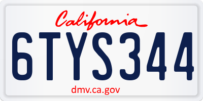 CA license plate 6TYS344