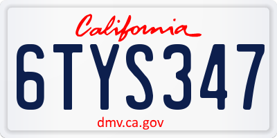 CA license plate 6TYS347
