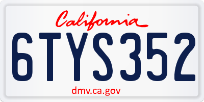 CA license plate 6TYS352