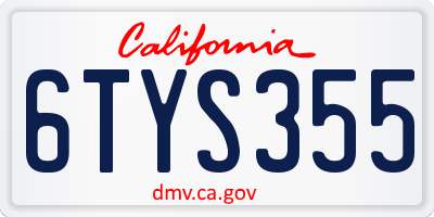 CA license plate 6TYS355