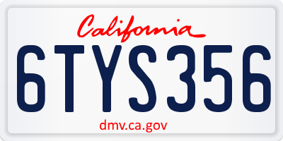 CA license plate 6TYS356