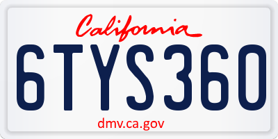 CA license plate 6TYS360