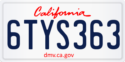 CA license plate 6TYS363