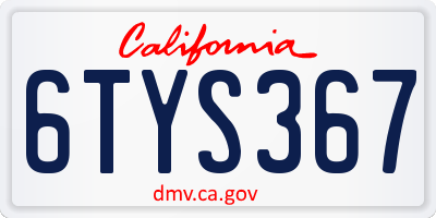 CA license plate 6TYS367