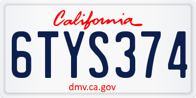 CA license plate 6TYS374