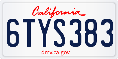 CA license plate 6TYS383
