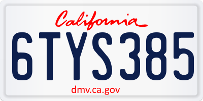 CA license plate 6TYS385