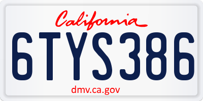CA license plate 6TYS386