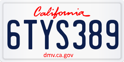 CA license plate 6TYS389