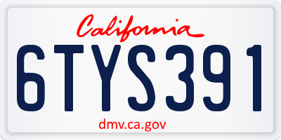 CA license plate 6TYS391