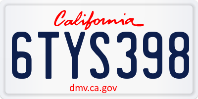 CA license plate 6TYS398