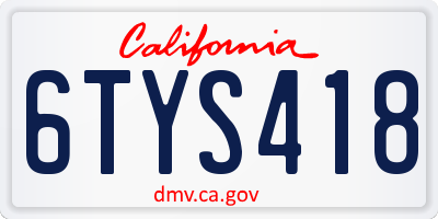 CA license plate 6TYS418