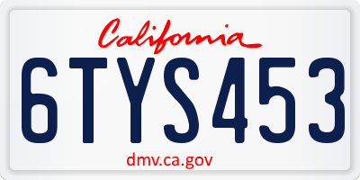 CA license plate 6TYS453