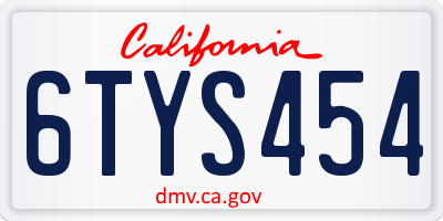 CA license plate 6TYS454