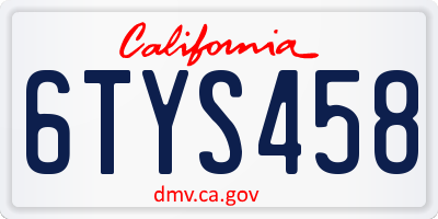 CA license plate 6TYS458
