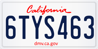 CA license plate 6TYS463