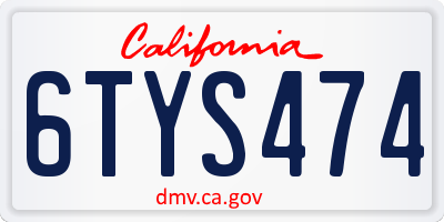 CA license plate 6TYS474