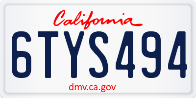 CA license plate 6TYS494