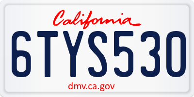 CA license plate 6TYS530