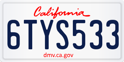 CA license plate 6TYS533