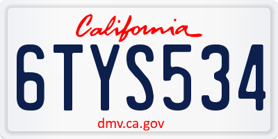 CA license plate 6TYS534