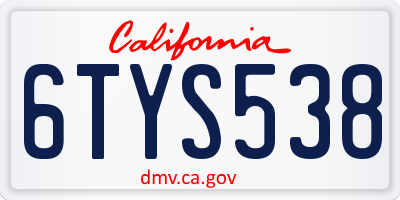 CA license plate 6TYS538