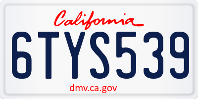 CA license plate 6TYS539