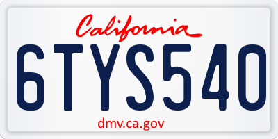 CA license plate 6TYS540