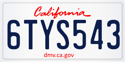 CA license plate 6TYS543